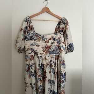 The A&F Emerson Poplin Puff Sleeve Midi Dress - Terracotta & Navy